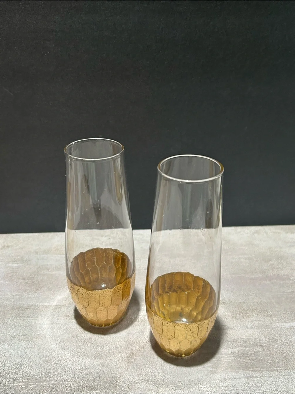 Gold Accent Glass Decanter Set - Elegant Honeycomb Band